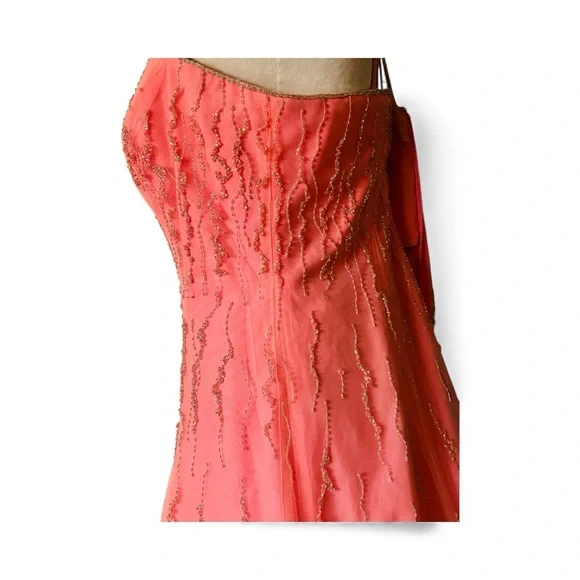 Alfred Angelo Coral Pink Beaded Princess Plus Size Prom Dress - Picture 6 of 16